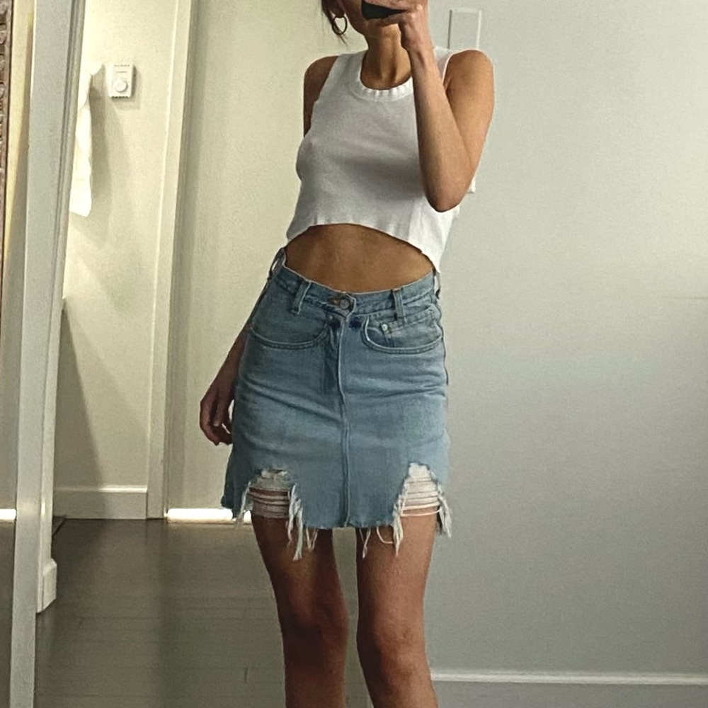 Levi’s 559 Vintage Custom Reworked Distressed Denim Mini Skirt Size 24/25